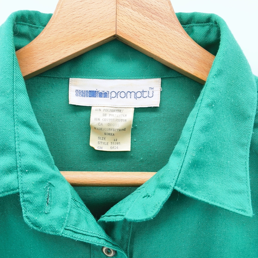 Vintage 80s Impromptu Emerald Green Safari Capelet Blouse - Picture 6 of 7